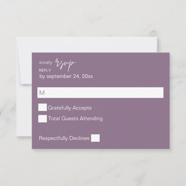 Caligrafia de MOD Roxo de RSVP de Refeições (Frente)