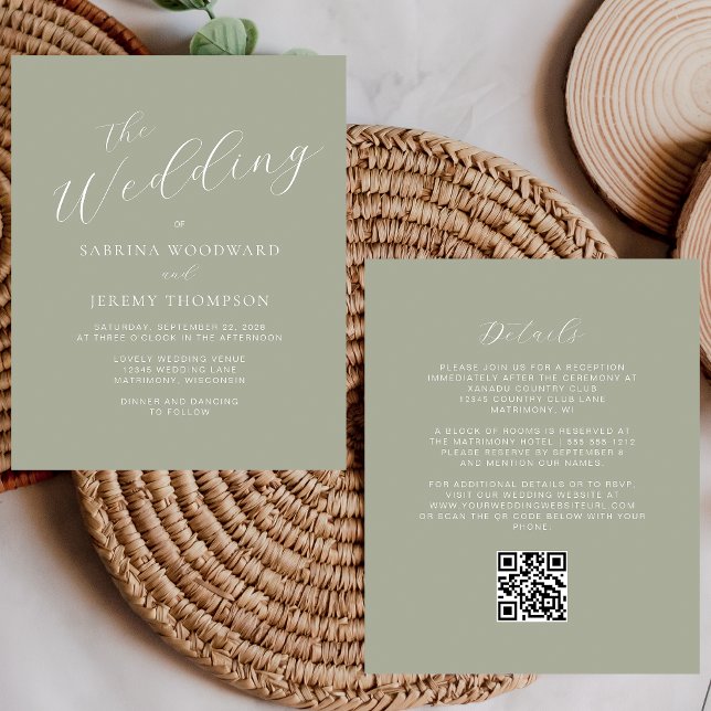 Caligrafia de Orçamento Código QR Casamento Verde  (Criador carregado)