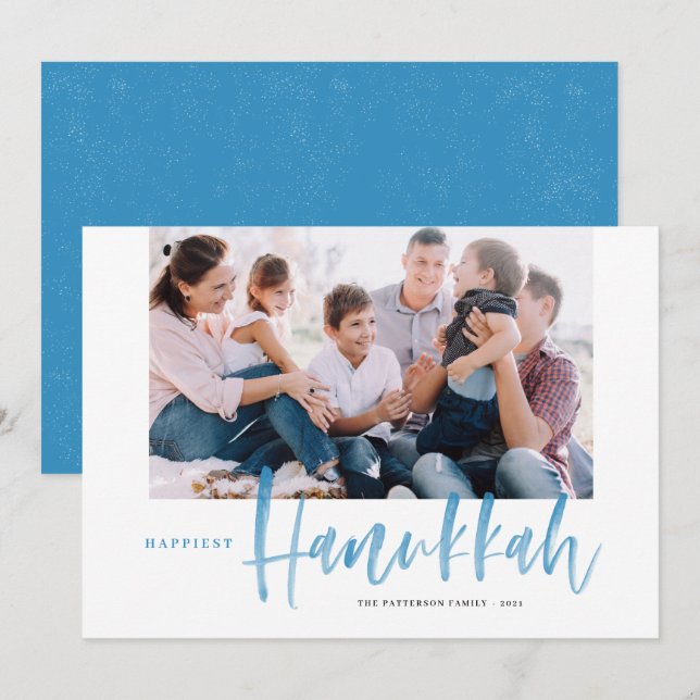 Caligrafia de Pincel Azul Foto de Chanucá Mais Fel (Frente/Verso)