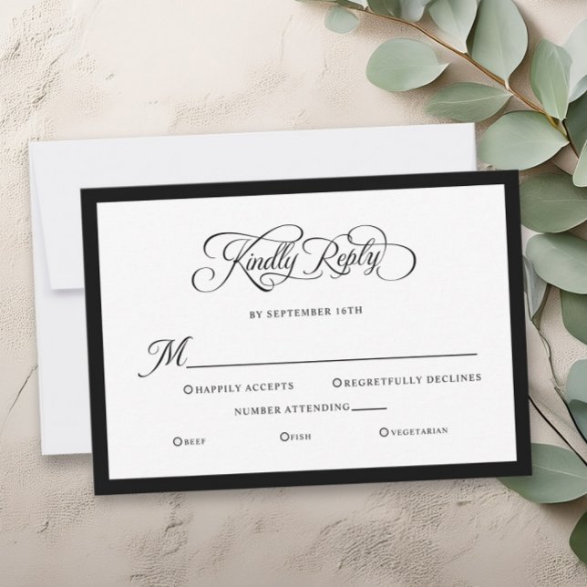 Caligrafia De Resposta De Casamento Elegante (Elegant Wedding Kindly Reply Calligraphy RSVP Card)
