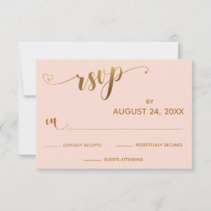 Caligrafia de RSVP Rosa Dourada e Esbranquiçada co