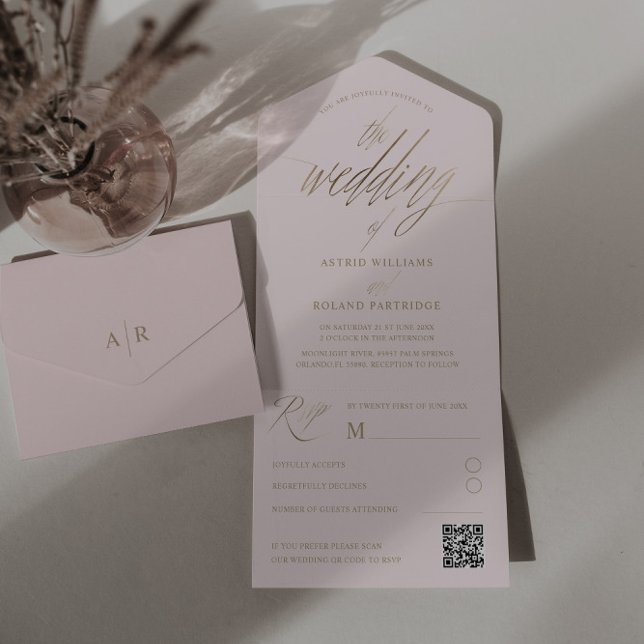 Caligrafia Dourada Chic Blush & Faux O Casamento d (Criador carregado)