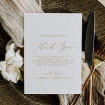 Caligrafia Dourada Delicada Obrigado Cartão de Rec<br><div class="desc">Este delicado obrigado de caligrafia em ouro que você recebe é perfeito para um casamento moderno. A design romântica minimalista apresenta uma magnífica e elegante tipografia amarela ouro champanhe num fundo branco com um aspecto simples e limpo. Coloque essas placas na configuração de mesa para cada um dos seus convidados...</div>