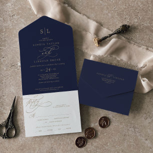 Caligrafia Dourada romântica Marinho Casamento M
