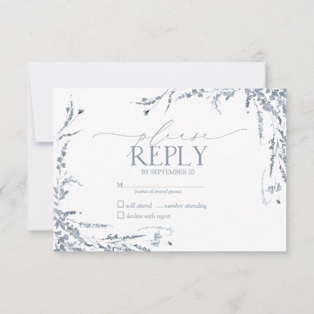 Caligrafia Dusty Blue RSVP de Casamento (Verso)