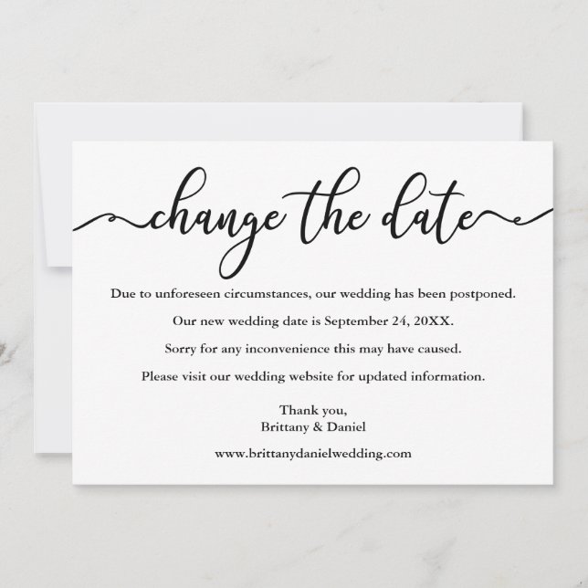 Caligrafia Elegante Altera Data Novo Cartão de Dat (Frente)