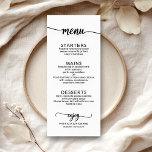 Caligrafia Elegante do Menu Casamento Preto e Bran<br><div class="desc">Esta fantástica suíte de casamento de caligrafia expele um design moderno, ousado e eterno. Nossa coleção abrangente fornece tudo que você precisa para criar uma atmosfera coesa e dinâmica, incluindo cartões de menu, guardanapos personalizados, sinais marcantes, favores e muito mais. Não hesite em falar via chat para assistência personalizada ou...</div>