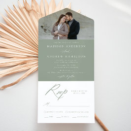 Caligrafia Elegante Foto de Casamento Verde Sábio