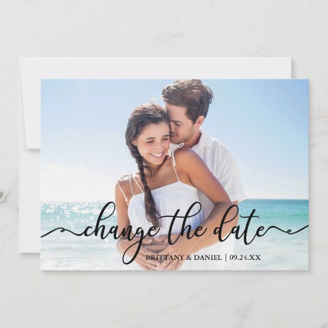 Caligrafia Elegante Nova Data Alterar O Cartão De  (Frente)