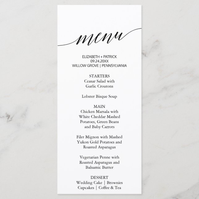 Caligrafia Elegante | Placa do menu Janto Floral B (Frente)