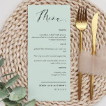 Caligrafia Elegante Sage/ Menu Recepção<br><div class="desc">Carteira Elegante de casamento verde ou janto de recepção. Design contemporâneo, simples e elegante com uma bela caligrafia escrita à mão. Cor de fundo da frente e do verso em verde-sábio e inscrição em preto. Capacidade de alterar as cores frontal e/ou de fundo selecionando "personalizar mais". Design disponível em uma...</div>