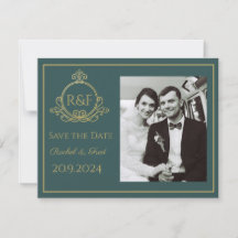 Caligrafia Elegante Verde do Ouro Salva a Data