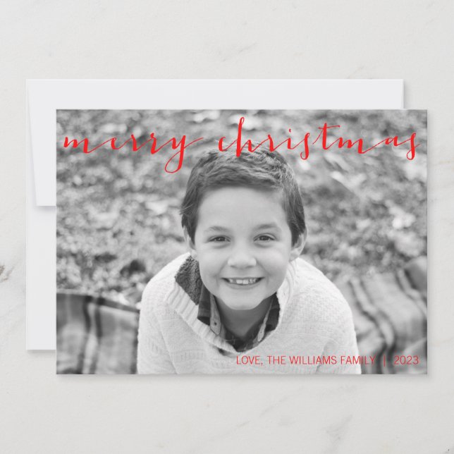 Caligrafia Feliz Cartão com fotos Horizontal de Na (Frente)