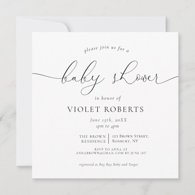 Caligrafia Gênero Convite Neutro ao Chá de fraldas (Frente)