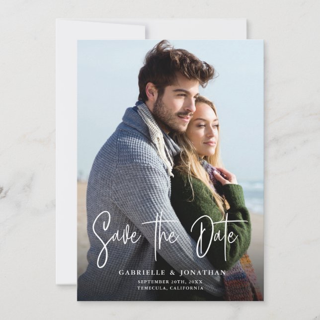 Caligrafia Manuscrita Foto Simples Salvar A Data (Frente)