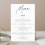 Caligrafia Mínima de Casamento Branco<br><div class="desc">Visualize um menu de casamento minimalista que irradie elegância subestimada. O design incorpora simplicidade, apresentando um layout limpo e não embelezado. O cabeçalho do cardápio é apresentado com gosto em uma delicada fonte caligráfica, infundindo um toque de arte refinada. As informações textuais, incluindo os pratos cuidadosamente curados, são apresentadas numa...</div>
