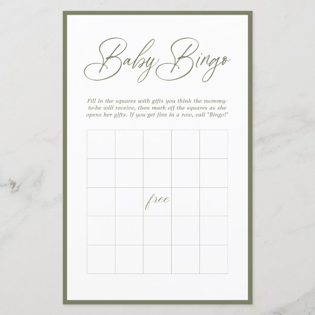 Caligrafia Mínima Moderna | Baby Bingo (Frente)