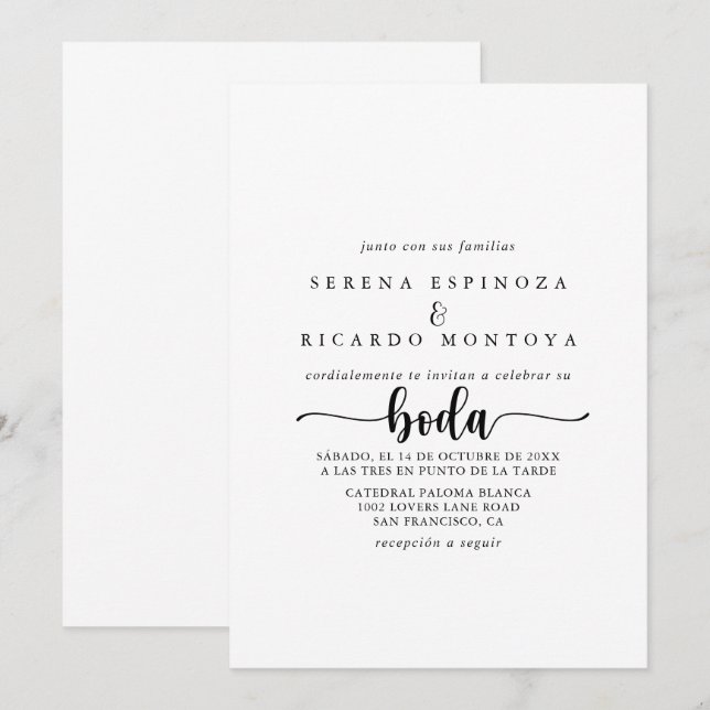 Caligrafia Minimalista Convite para Casamento Espa (Frente/Verso)