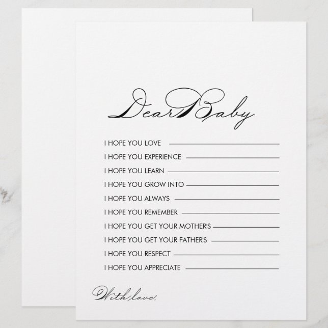 Caligrafia Minimalista Desejos para Bebê (Frente/Verso)