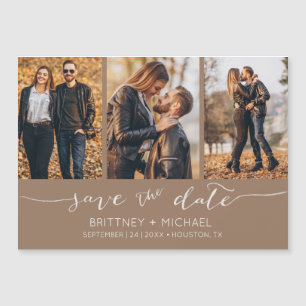 Caligrafia Moderna à Mão Save the Date Bege
