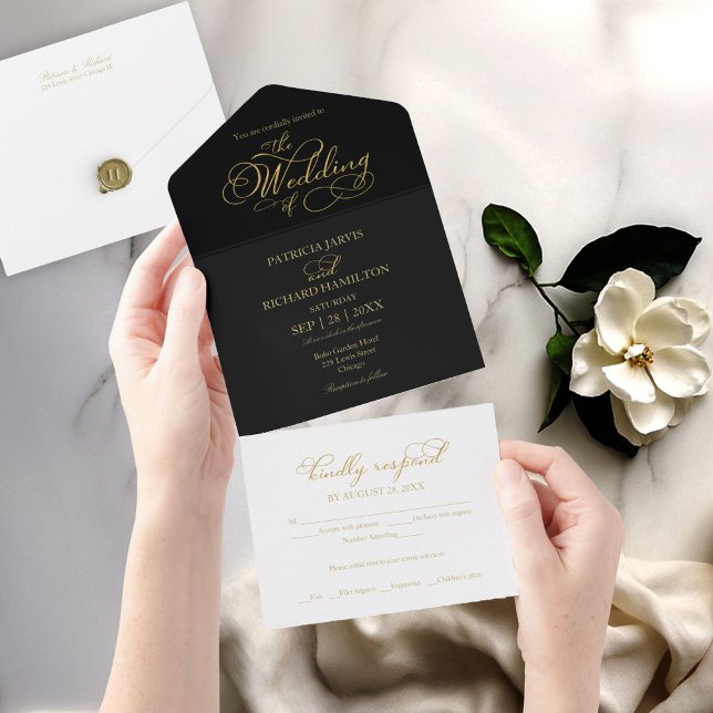 Caligrafia Moderna Casamento Preto e Dourado (Criador carregado)