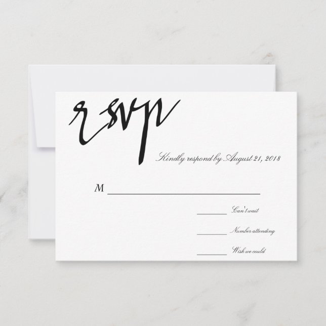 Caligrafia Moderna Preta e Branca RSVP de Casament (Frente)