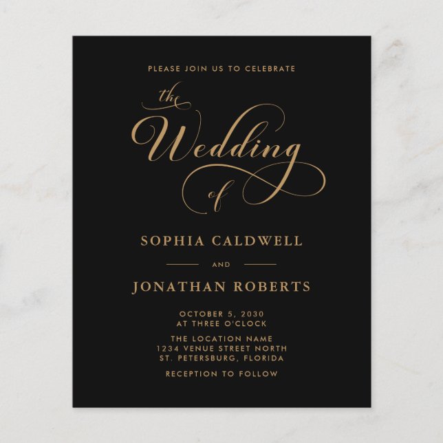 Caligrafia Orçamental Código QR Casamento Dourado  (Frente)