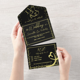 Caligrafia Romântica Casamento Preto e Dourado