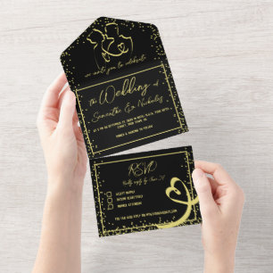 Caligrafia Romântica Casamento Preto e Dourado