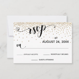 Caligrafia RSVP com Corações, Confetti Dourado,