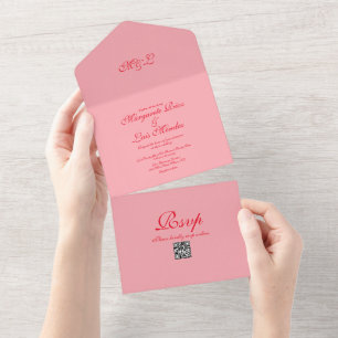 Caligrafia Simples Elegante Rosa Vermelho Casamen