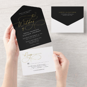 Caligrafia sofisticada Casamento Dourado Branco Ne