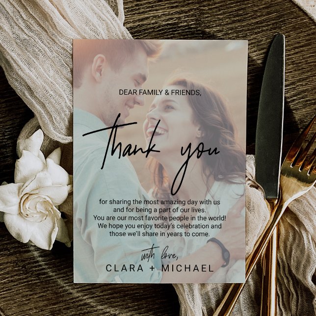 Caligrafia Whimsical | Cartões de agradecimentos d (Whimsical Calligraphy | Faded Photo Thank You Card)