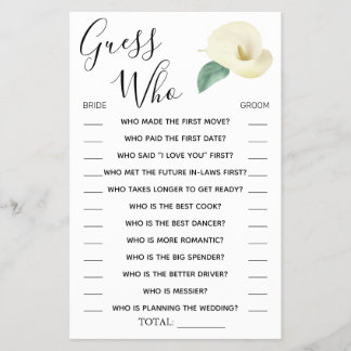 Calla Lily Adivinha Quem Chá de panela cartão de j