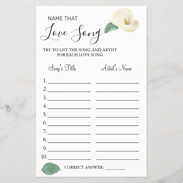 Calla Lily Name que ama o cartão de chá de música (Frente)