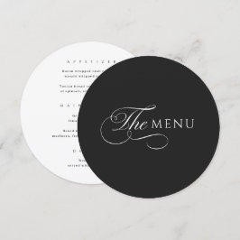 Calligraphy Elegant Circle Black Wedding Menu