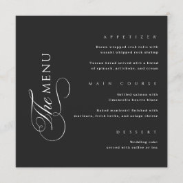 Calligraphy Elegant Square Black Wedding Menu