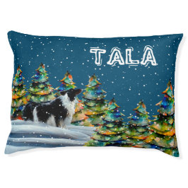 Cama Para Animais De Estimação Border Collie na Floresta de Neve de Inverno Árvor