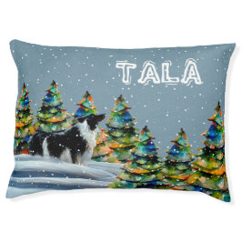 Cama Para Animais De Estimação Border Collie na Floresta de Neve de Inverno Árvor