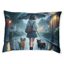 Garota de Anime Passeando Cachorros na Chuva Estét