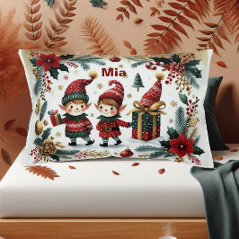 Cama Para Animais De Estimação Pequeno Natal Elves Poinsettia Botânica Verde