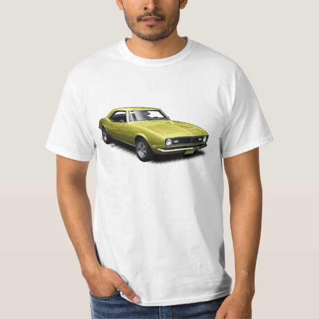 Camaro amarelo no t-shirt branco (Frente)