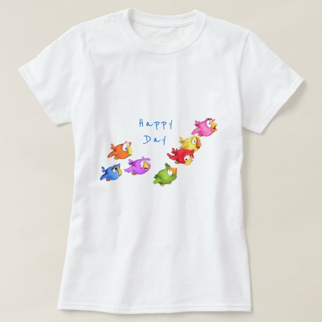 Camarões T-Shirt Coloridos de Aves Voadoras (Frente do Design)