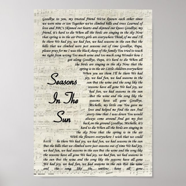 Camas Na Música Sun Lyric Vintage Script Impressão (Frente)