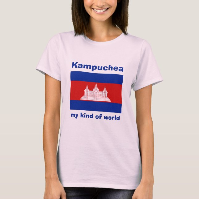 Camboja Bandeira + Mapa + Camiseta de Texto (Frente)