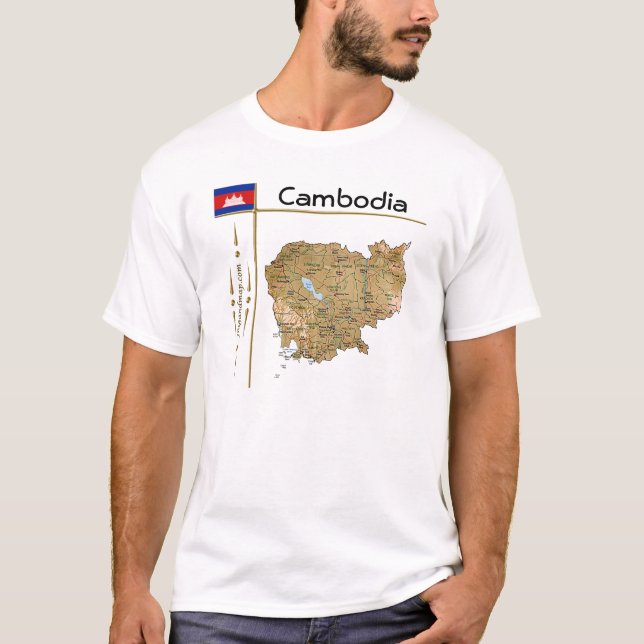 Camboja Mapa + Bandeira + Título T-Shirt (Frente)