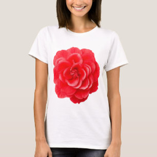 Camélia Vermelha Arte Feminina Camiseta Branca Ele