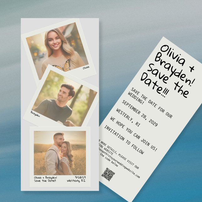 Câmera retro-instantânea 3 Foto QR Salvar Data (Instant Photo Save the Date. 3 photos. All the details but super simple)