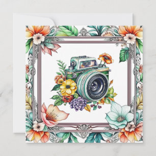 Câmera Vintage com Flores Bonito Aquarela