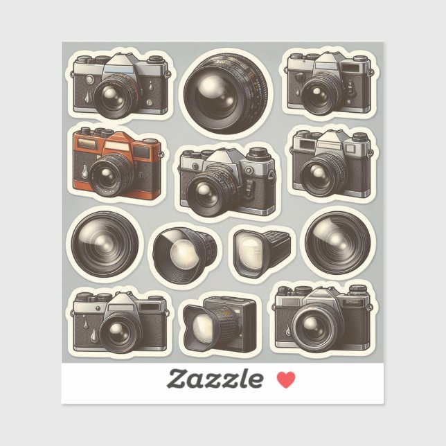 Câmeras e Lentes Vintage Retro - Folha de Adesivos (Folha)